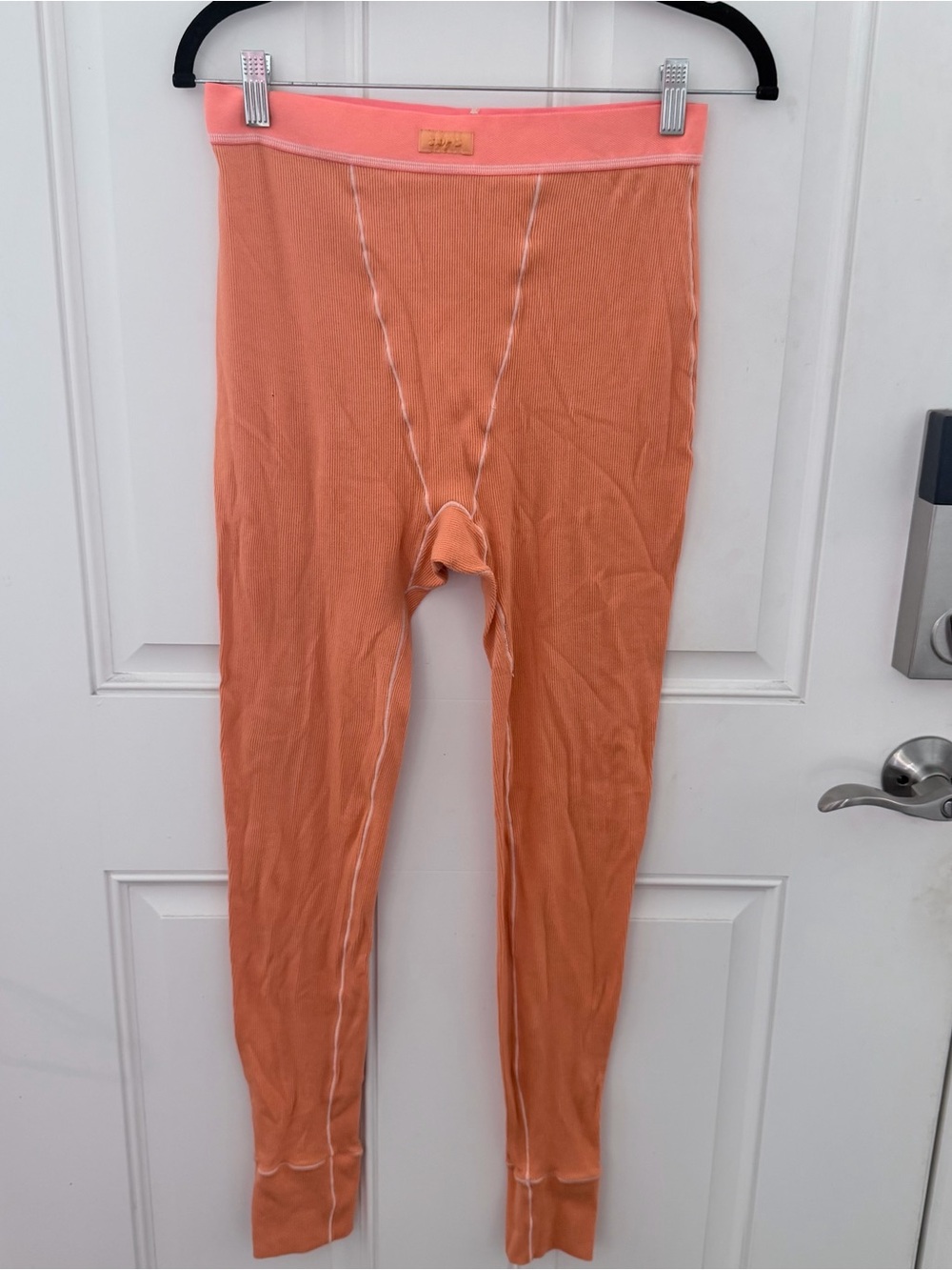 SKIMS Cotton Ribbed Leggings M | Apricot Stretch